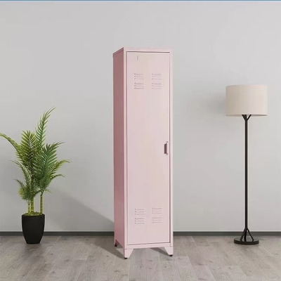 ตู้เก็บเสื้อผ้าเหล็กห้องนอนสีชมพูยืนขาตู้เก็บเสื้อผ้าแนวตั้ง